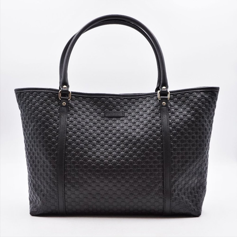 New in Dust Bag Gucci GG Micro Guccissima Joy Large Black Leather Tote 449647